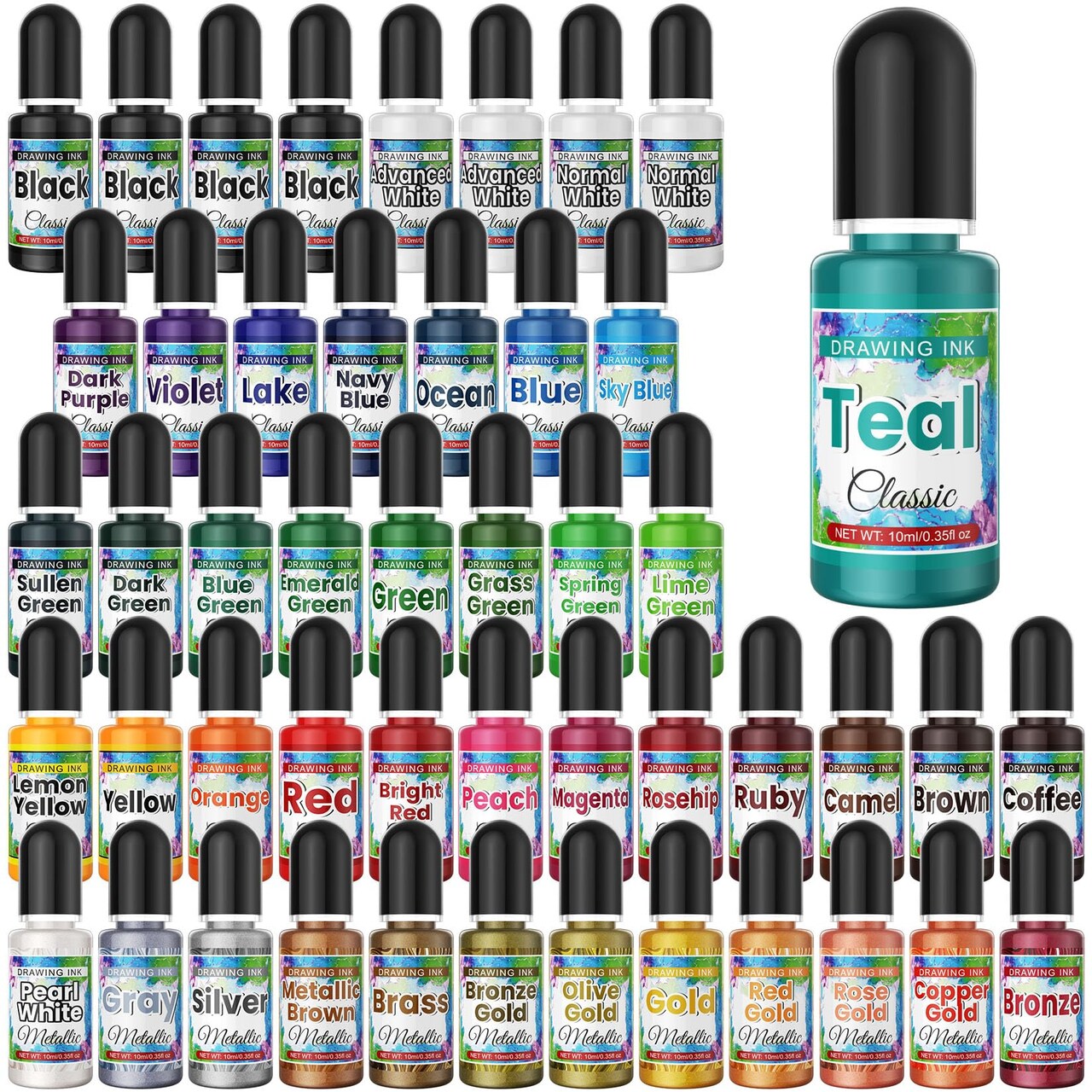 Alcohol Ink Set - 48 Bottles Vibrant Colors High Concentrated Alcohol-Based Ink, Concentrated Epoxy Resin Paint Color Dye Great for Resin Petri Dish, Coaster, Painting, Tumbler Cup Making(10ml Each)